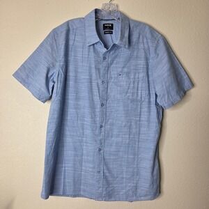 3 / $30 Hurley Mens Button Down Short Sleeve Shirt Blue‎ Classic Fit Size L